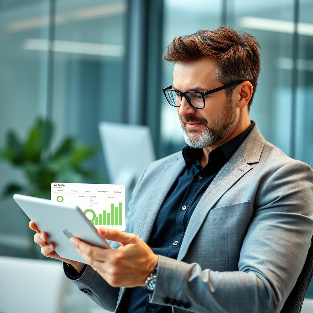 Business owner making faster decisions with AI Business Intelligence dashboard